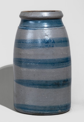 Large-Sized Western PA Stoneware Canning Jar w/ Cobalt Stripe Decoration