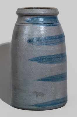 Large-Sized Western PA Stoneware Canning Jar w/ Cobalt Stripe Decoration