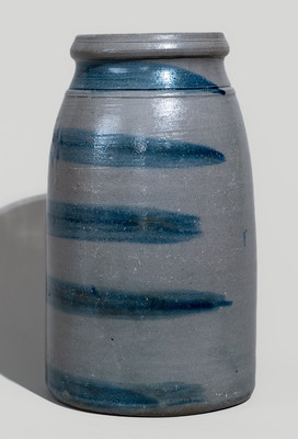 Large-Sized Western PA Stoneware Canning Jar w/ Cobalt Stripe Decoration