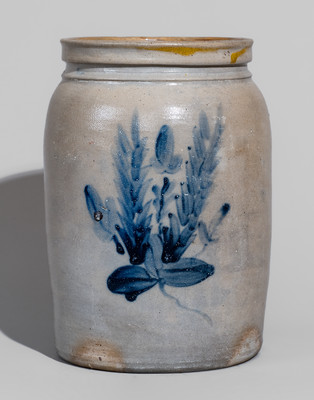 Half-Gallon New Jersey Stoneware Jar w/ Cobalt Floral Decoration, c1855