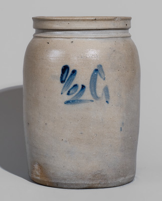 Half-Gallon New Jersey Stoneware Jar w/ Cobalt Floral Decoration, c1855