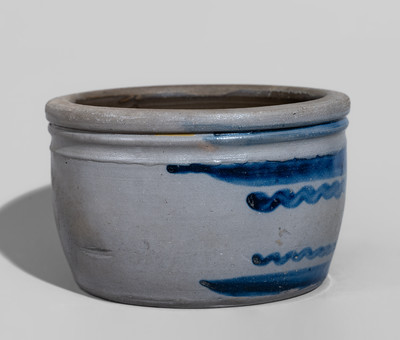 Small-Sized Western PA Stoneware Bowl w/ Cobalt Stripe Decoration, c1870