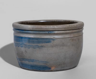 Small-Sized Western PA Stoneware Bowl w/ Cobalt Stripe Decoration, c1870