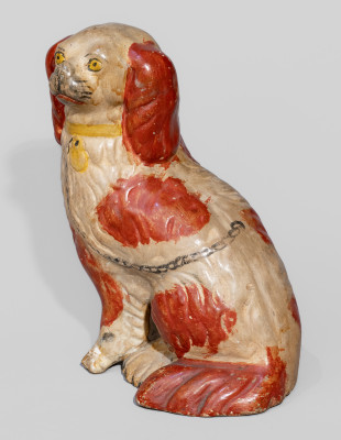 Extremely Rare Cold-Painted Redware Spaniel Bank attrib. S. Bell & Son, Strasburg, VA