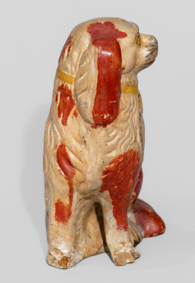 Extremely Rare Cold-Painted Redware Spaniel Bank attrib. S. Bell & Son, Strasburg, VA
