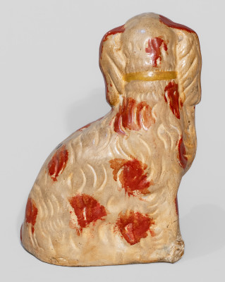 Extremely Rare Cold-Painted Redware Spaniel Bank attrib. S. Bell & Son, Strasburg, VA