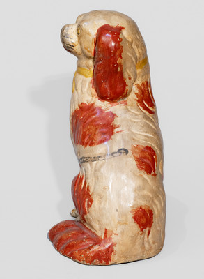 Extremely Rare Painted Redware Figure of a Spaniel, attrib. S. Bell & Sons, Strasburg, VA