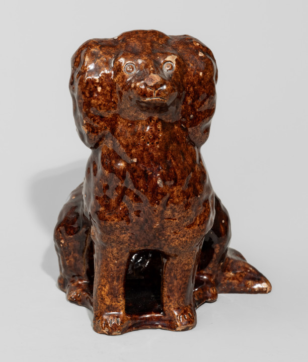 Rare Galena, Illinois Slip-Decorated Redware Spaniel Figure, second half 19th century