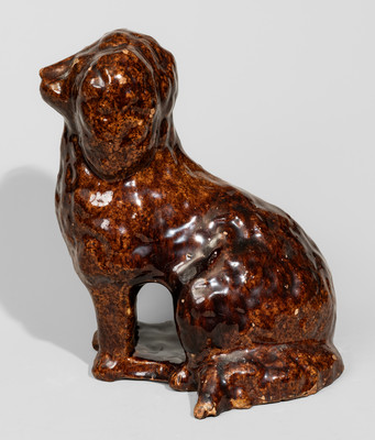 Rare Galena, Illinois Manganese-Glazed Redware Spaniel