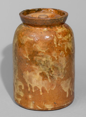Exceptional Galena, IL Slip-Decorated Redware Canning Jar, second half 19th century