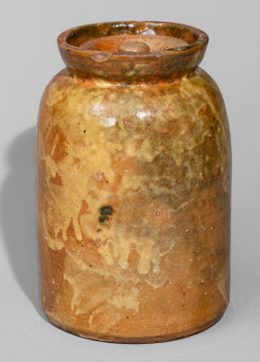 Exceptional Galena, IL Slip-Decorated Redware Canning Jar, second half 19th century