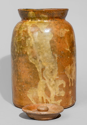 Exceptional Slip-Decorated Galena, Illinois Redware Jar w/ Lid