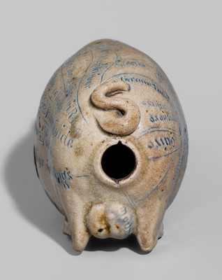 Salt-Glazed Stoneware "Railroad and River Guide" Pig Flask, Signed "By Anna Pottery"