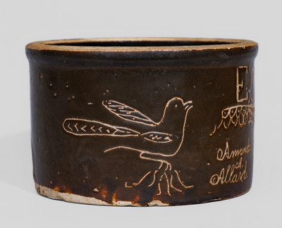Rare and Fine "Amanda A. Allard" Small-Sized Albany-Slip-Glazed Presentation Crock, probably Columbus, OH