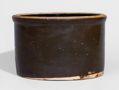 Rare and Fine "Amanda A. Allard" Small-Sized Albany-Slip-Glazed Presentation Crock, probably Columbus, OH