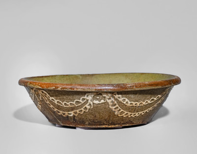 Very Rare Edgefield District, SC Stoneware Bowl w/ Elaborate Kaolin Slip Decoration