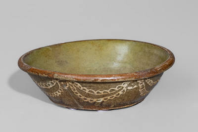 Very Rare Edgefield District, SC Stoneware Bowl w/ Elaborate Kaolin Slip Decoration