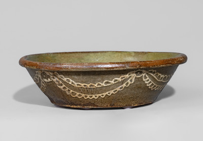 Very Rare Edgefield District, SC Stoneware Bowl w/ Elaborate Kaolin Slip Decoration