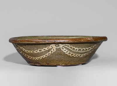 Very Rare Edgefield District, SC Stoneware Bowl w/ Elaborate Kaolin Slip Decoration