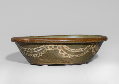Very Rare Edgefield District, SC Stoneware Bowl w/ Elaborate Kaolin Slip Decoration