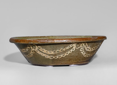 Very Rare Edgefield District, SC Stoneware Bowl w/ Elaborate Kaolin Slip Decoration