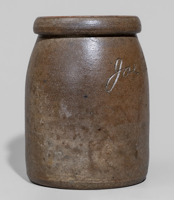 Rare "Joe Sandusky" Salt-Glazed Stoneware Canning Jar, Western PA origin