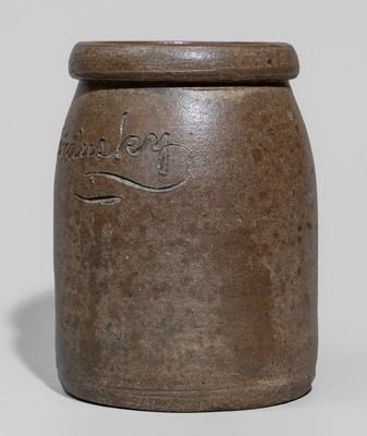 Rare "Joe Sandusky" Salt-Glazed Stoneware Canning Jar, Western PA origin