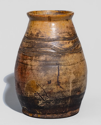 Unusual New England Redware Jar w/ Elaborate Combed Decoration, likely 18th century