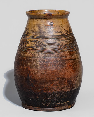 Unusual New England Redware Jar w/ Elaborate Combed Decoration, likely 18th century