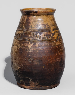 Unusual New England Redware Jar w/ Elaborate Combed Decoration, likely 18th century