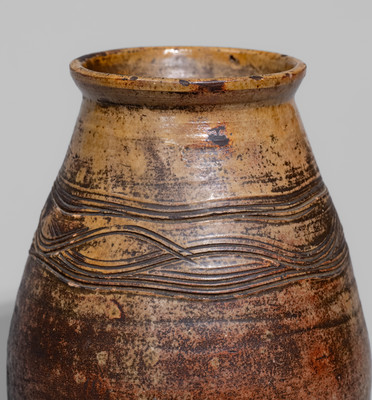 Unusual New England Redware Jar w/ Elaborate Combed Decoration, likely 18th century