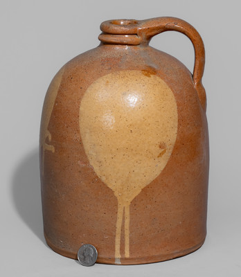 Rare and Fine Slip-Decorated Galena, Illinois Redware Moon Jug