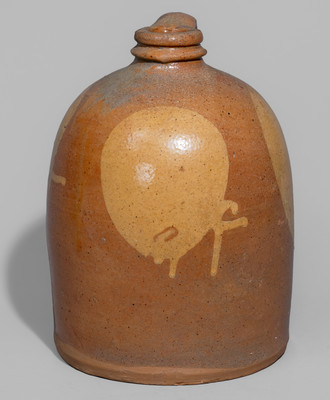Rare and Fine Slip-Decorated Galena, Illinois Redware Moon Jug