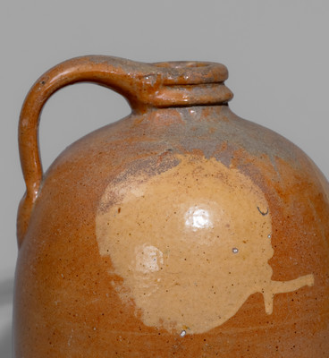 Rare and Fine Slip-Decorated Galena, Illinois Redware Moon Jug