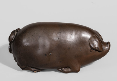 Extremely Rare Anna Pottery Stoneware Pig Flask w/ Incised Inscription, Signed "from / Anna Pottery"