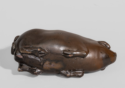 Extremely Rare Anna Pottery Stoneware Pig Flask w/ Incised Inscription, Signed "from / Anna Pottery"