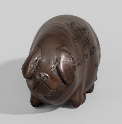 Extremely Rare Anna Pottery Stoneware Pig Flask w/ Incised Inscription, Signed "from / Anna Pottery"