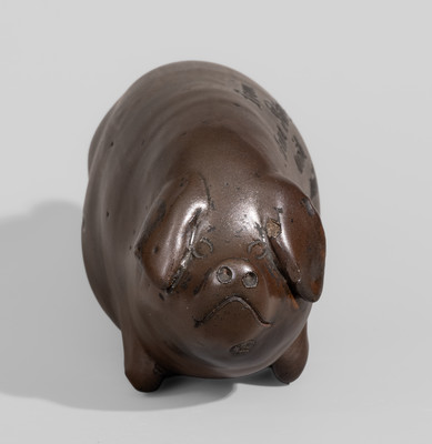 Extremely Rare Anna Pottery Stoneware Pig Flask w/ Incised Inscription, Signed "from / Anna Pottery"