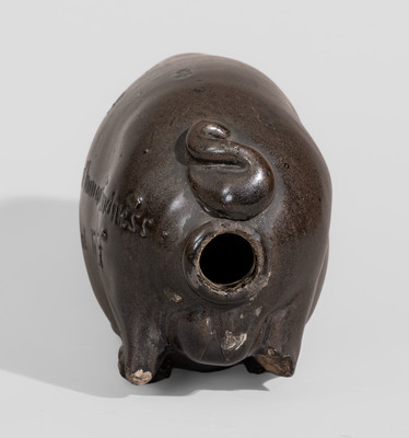 Extremely Rare Anna Pottery Stoneware Pig Flask w/ Incised Inscription, Signed "from / Anna Pottery"
