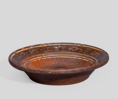 Glazed Redware Bowl w/ Elaborate Slip Decoration, probably Pennsylvania, 19th century