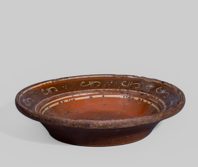 Glazed Redware Bowl w/ Elaborate Slip Decoration, probably Pennsylvania, 19th century