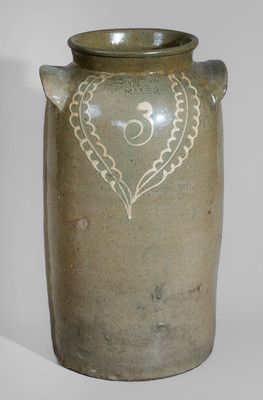 Rare CHANDLER MAKER, Edgefield District, SC Three-Gallon Alkaline-Glazed Stoneware Churn