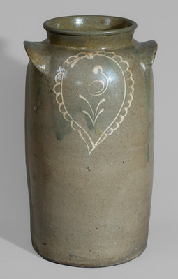 Rare CHANDLER MAKER, Edgefield District, SC Three-Gallon Alkaline-Glazed Stoneware Churn