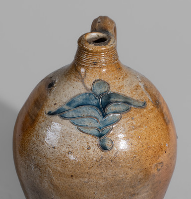 Fine Manhattan / New York City Stoneware Jug w/ Incised Floral Decoration, early 19th century