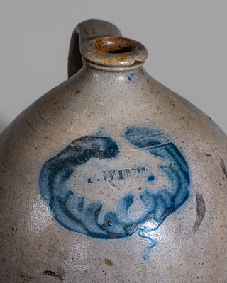 Scarce P. WINE Stoneware Jug attrib. William Nichols, Poughkeepsie, NY, c1823