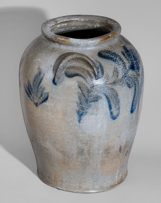 Rare JOHN WALKER, Washington, D.C. Stoneware Jar w/ Elaborate Cobalt Floral Decoration