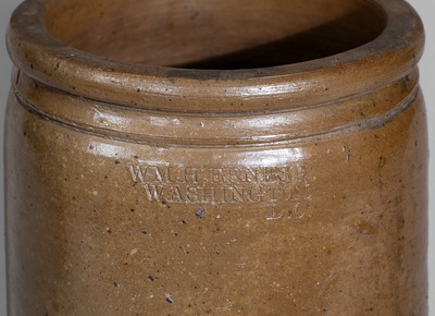 Rare WM. H. ERNEST / WASHINGTON, / D.C. Salt-Glazed Stoneware Jar, c1885