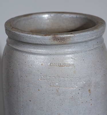 S.C. MILBURN, Alexandria, VA Stoneware Advertising Jar for E.J. MILLER, c1870