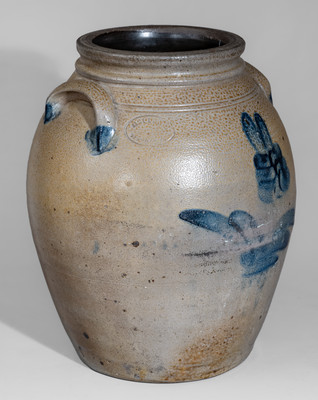 Three-Gallon SAM'L I. IRVINE / NEWVILLE, PA Stoneware Jar w/ Cobalt Floral Decoration