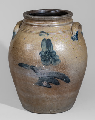 Three-Gallon SAM'L I. IRVINE / NEWVILLE, PA Stoneware Jar w/ Cobalt Floral Decoration